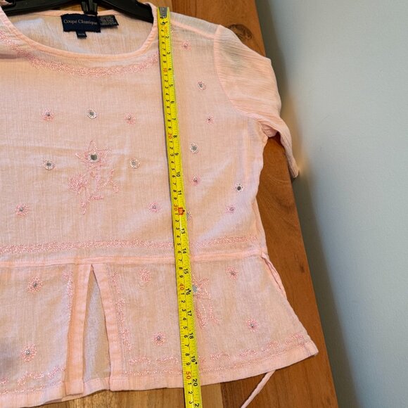 Pink Embroidered Cotton Short Cropped Blouse Top, NWOT, Size M - Picture 13 of 13